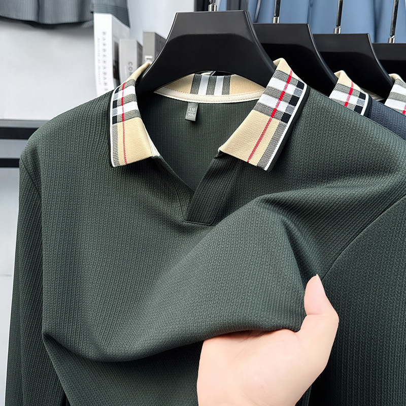 Luxury Brand Designer Clothes Autumn Men's Long-Sleeve Patchwork Scissor-Neck Fashion Casual Comfortable Trendy Men's Solid Color POLO Long-