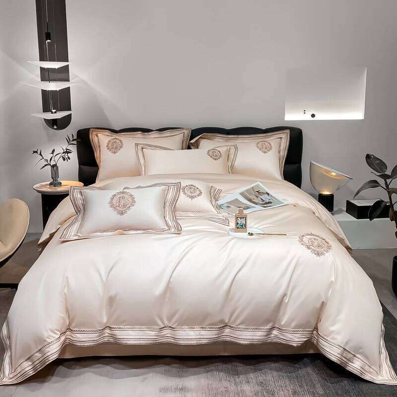 Luxury Embroidery Bedding Sets 1000TC Egyptian Cotton Champagne White Red Duvet Cover Bed Sheet/Fitted Sheet Pillowcases 4Pcs W260302