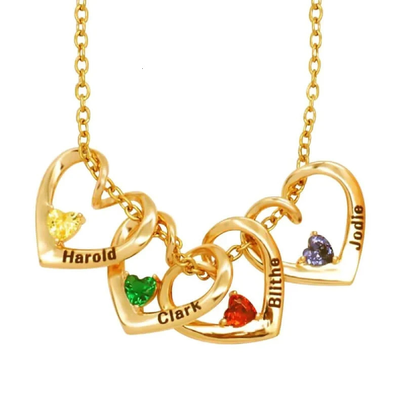 Custom Names Heart Pendant Necklace with Birth Stone Birth Stone Necklace Personalized Jewellry Gift Mothers Day Gift 260228