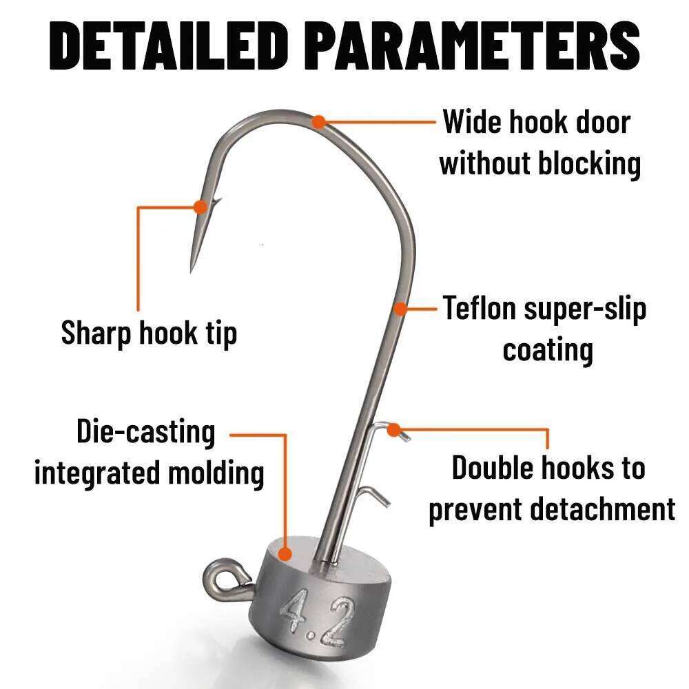 ZUKIBO Pro PTFE Ned Jig Heads10pcs Mushroom Double Barbed Sharp Hooks for Soft Worms Bass Trout Rockfish Tackle perch Z260228