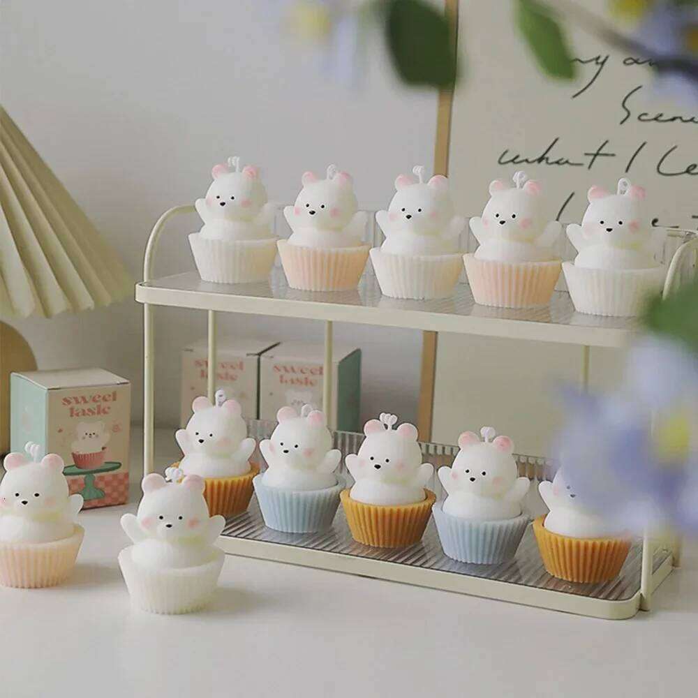 Handmade Cake Bear Scented Soy Wax Candles Aromatherapy Birthday Candle for Wedding Party Home Decoration Photo Props W260303