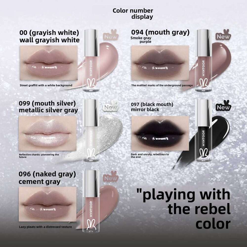 HYNTOOR Playful Rebellious Planet Black Silver Mouth Gray Lip Oil Mirror Water Gloss H260302