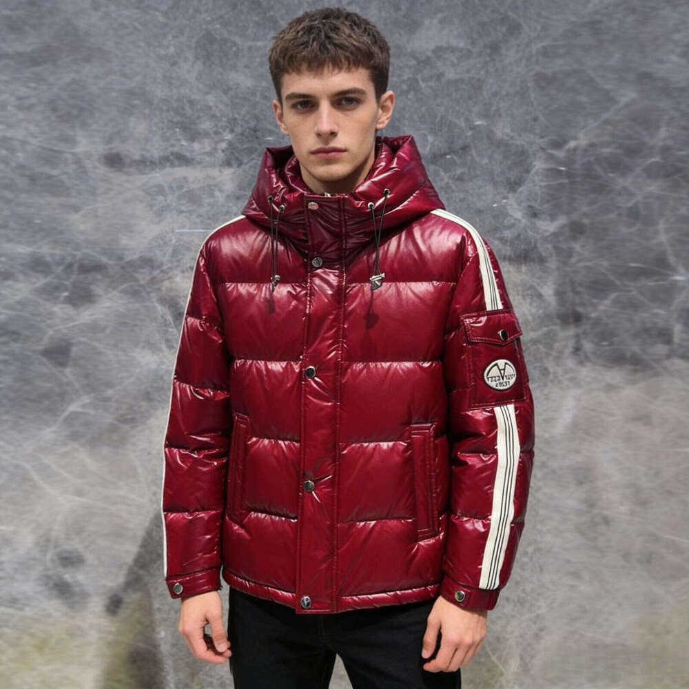 New American European Winter Men's Down Jacket With Hood 90% White Duck Down Trendy Slim-Fit Warm Coat Stylish And Handsome In Red Luanyun