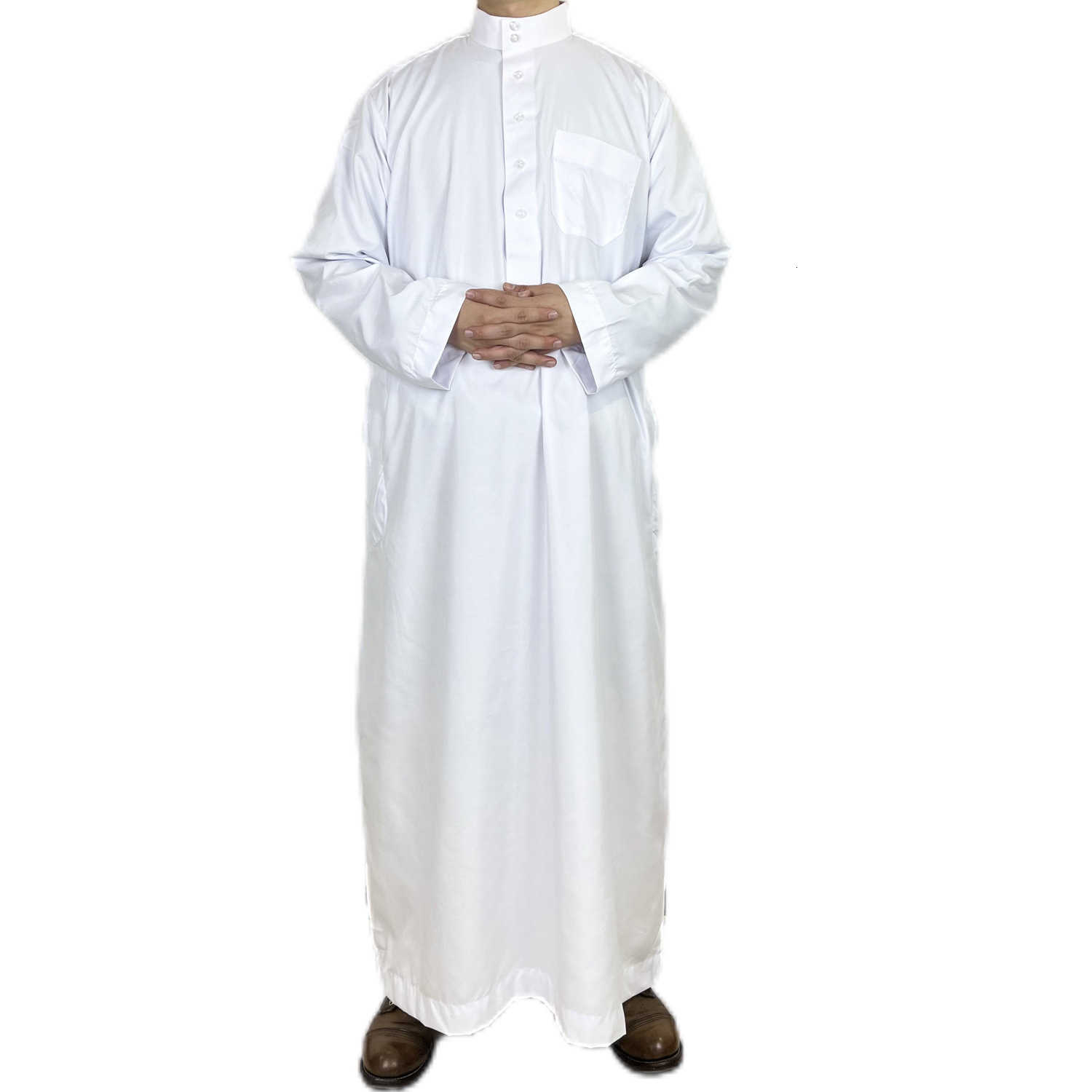 Polyester men's long robe, Qatar stand-up collar long robe with pocket design, Arabic Middle East Dubai travel clothing X250514