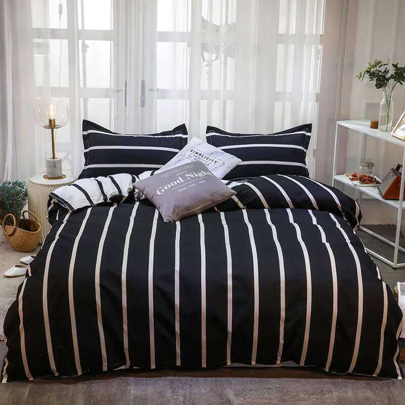 Lightweight Hotel Luxury Duvet 3 Piece Set, Black White Vertical Stripes Ultra Soft Microfiber Breathable Comforter Cover W260302 W260302
