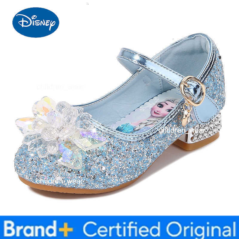 Disney 2024 Spring New Childrens Shoes Ice And Snow Romance Princess Elsa Shoes Girls Fashion Sandals Crystal Princess Shoes H260303