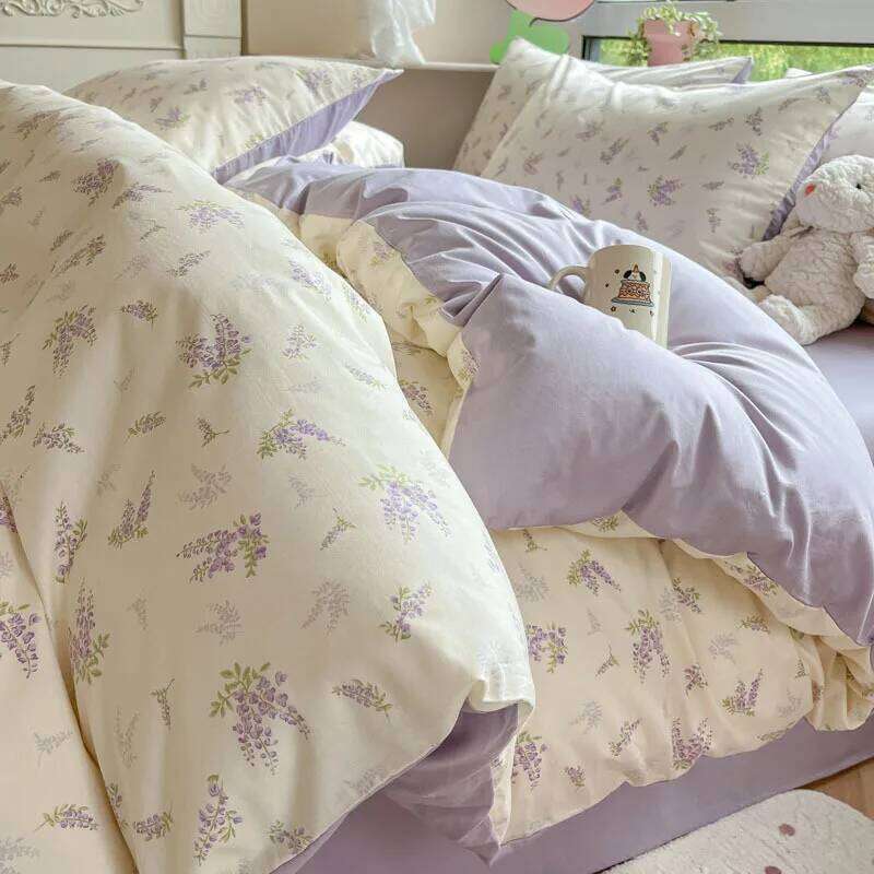 Customizable 2025 new cute little fresh printing single product pure cotton quilt cover four-piece set W260302