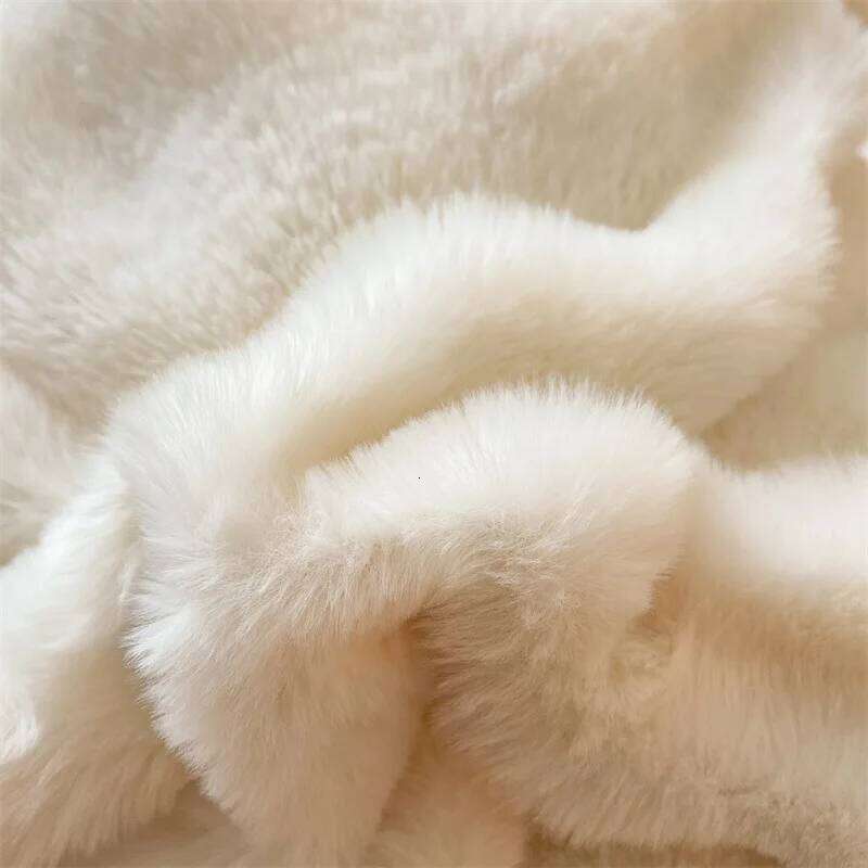 4Pcs Faux Rabbit Fur Blankets for Beds Winter Luxury Fluffy Plush Throw Blanket Bedroom Sofa Cover Pillowcase Cozy&Soft Bedding W260302
