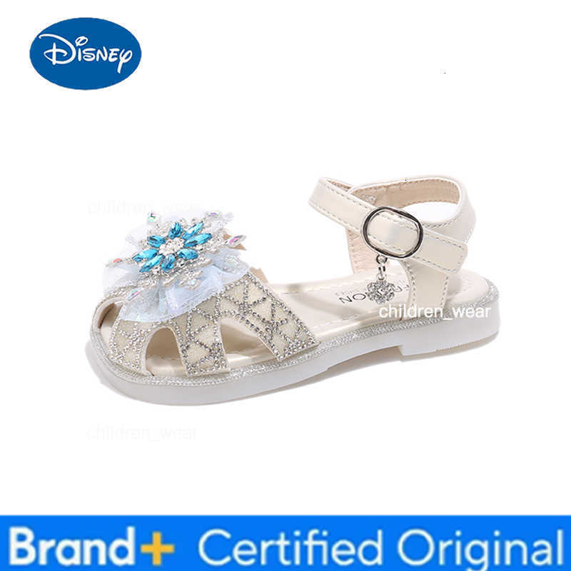 Disney Childrens Sandals Summer Girls Princess Toe Wrapped Flat Shoes Fashion Rhinestone Glitter Kids Causal Cut-outs Non-slip Sandals H260303