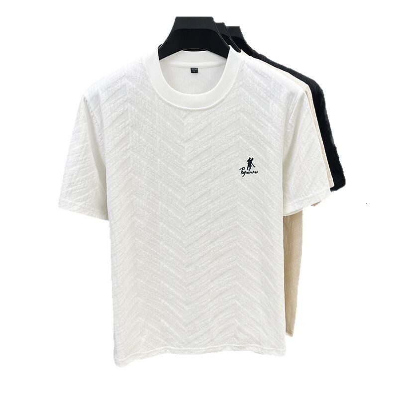Luxury Brand Designer Clothes European Style Ice Silk Short-Sleeve T-Shirt For Men, Summer High-End Jacquard Embroidered Round-Neck Tee, Mature Men 