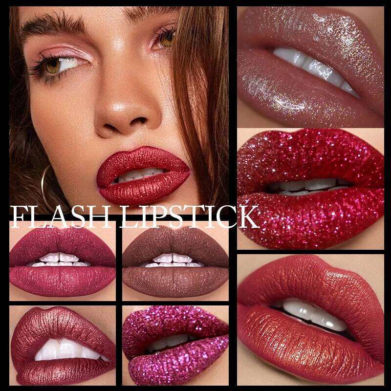 Diamond Shimmering Set,High Pigmented Metallic Lipstick Glitter Lipgloss Lips Makeup Cosmetics Sexy Make Up H260302