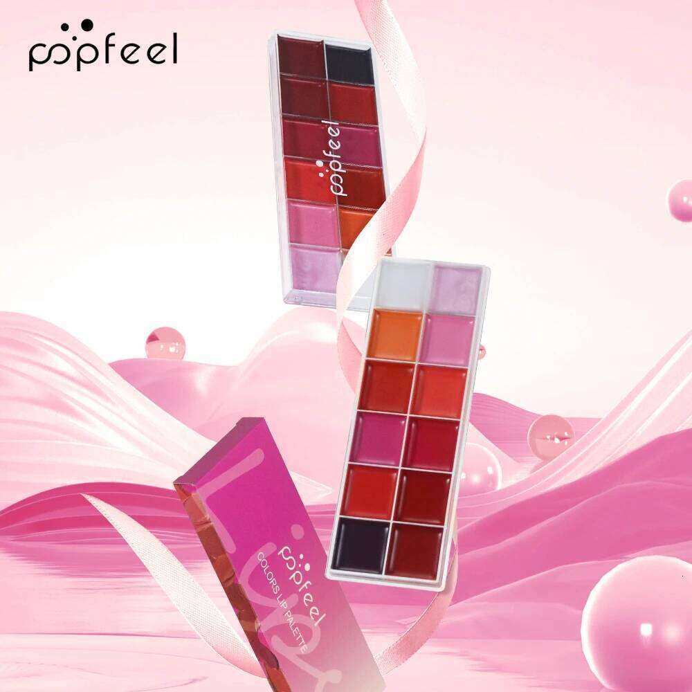POPFEEL 12-Color Pearl Lip Gloss Palette - 2-in-1 Long-lasting Lipstick and Blush with Lightweight, Moisturizing & Matte H260302