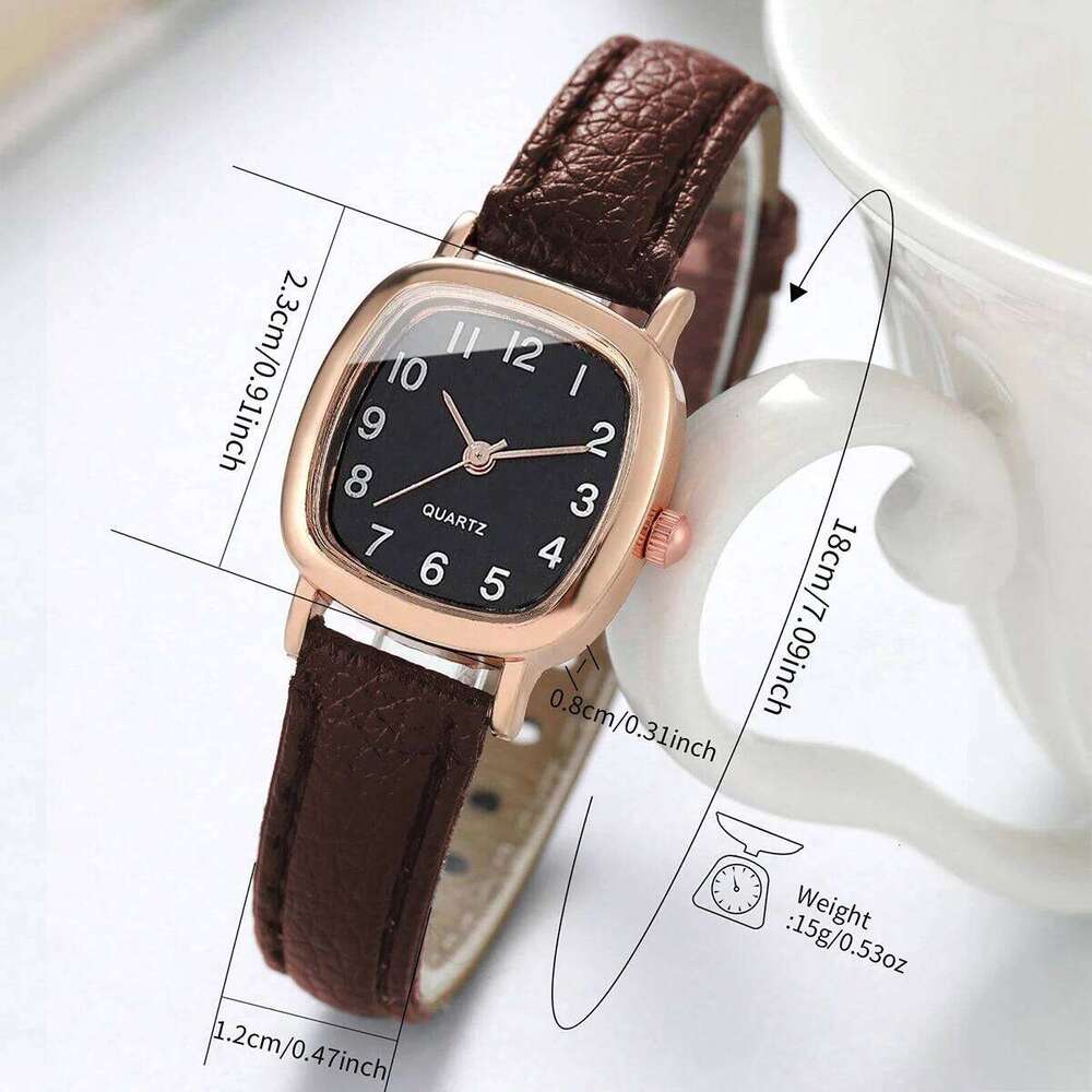 2PCS/Set Women's Watch Fashion Square Arabic Quartz Watches Leather Band Wristwatches Bracelet Set XJ260303