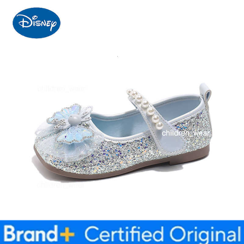 Disney Diseny KidsSandals Elsa Princess Frozen PU Leather Spring Pearl Bow Shoes For Girls Anti-slip Soft Bottom White Blue Size 23-35 H260303