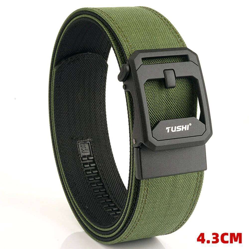 TUSHI Brand 4.3 Wide Thickened gun hanging double-layer nylon cloth belt versatile casual outdoor tactical automatic buckle mens S260228