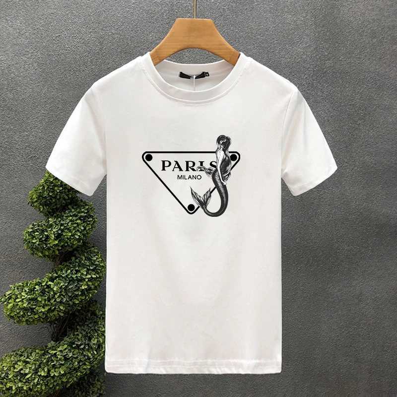 Mermaid Print T-shirt Luxury Paris Cotton Couple Summer Short Sleeve Tee Asian SizeT260303