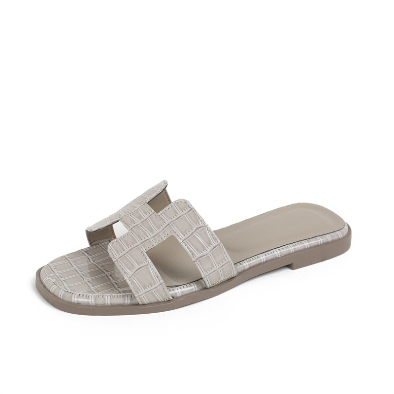 2026 Summer New Free Shipping Trendy Sandals Fashion Designer Beach Shoes Flat Bottom Stone Pattern Slippers for Women