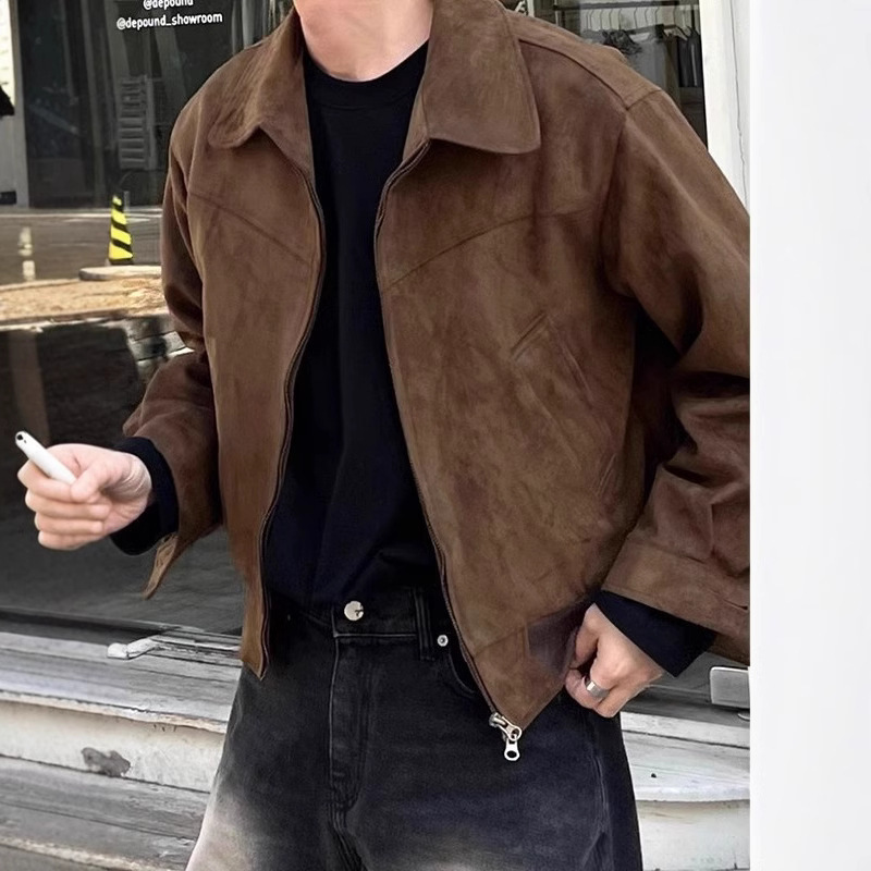 2026 Melrd Outfit Americn Retro Brown Suede Jcket Men Spring Designer Jacket Autumn Vintge Short Flight Jcket