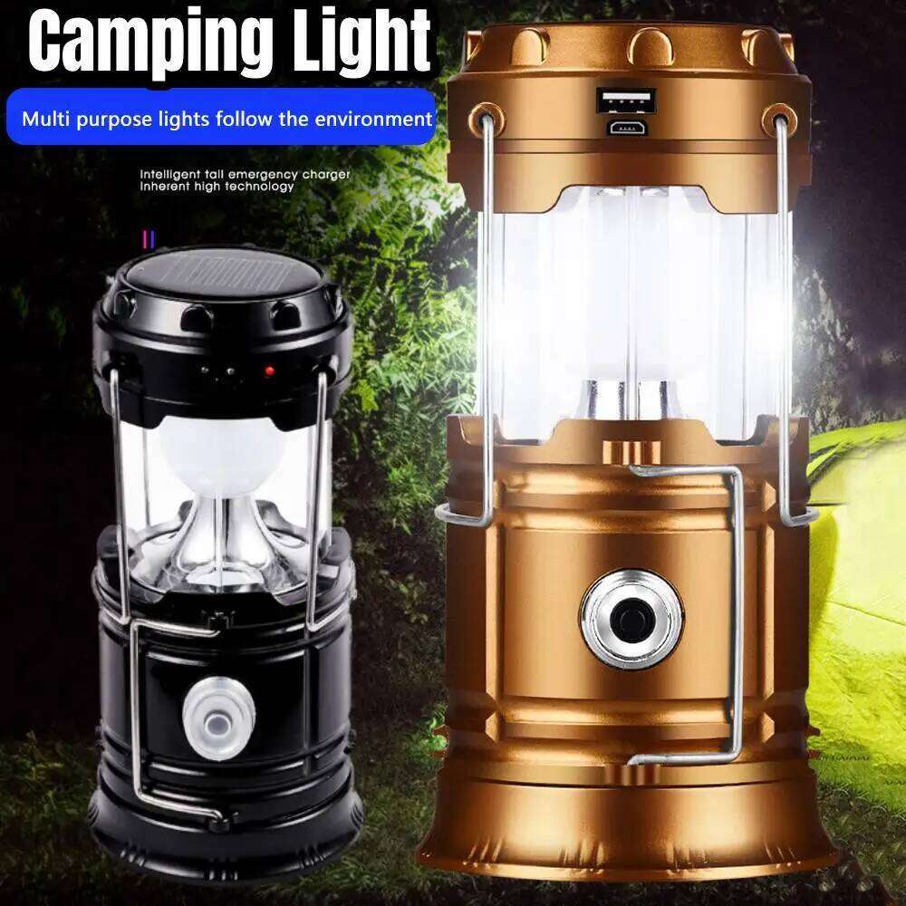 Collapsible LED Solar USB Rechargeable Lantern Flashlight Emergency Hanging Lights for Outdoor Camping S260302