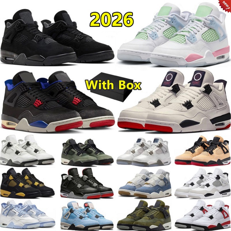 2026 4 4s with box mens basketball shoes Valentine's Day Black Cat White Cement Bred Reimagined Military Thunder UNC Blue Cozy Girl men women trainers sports sneakers