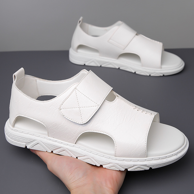 2025 Summer New Mens Outdoor Sandals Casual Beach Shoes White Breathable Soft Sole Non-Slip Roman Sandals 240615