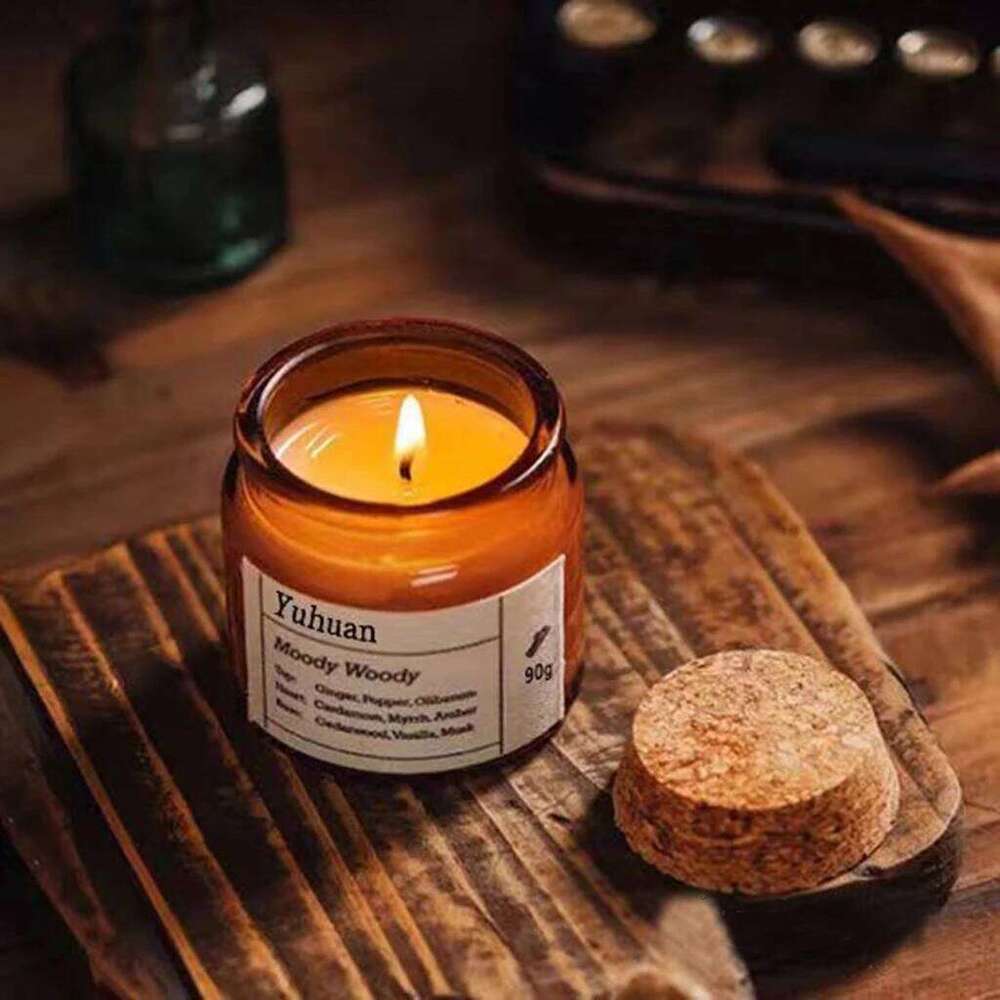 3.4oz Jars Wooden Wholesale Amber Clear Empty DIY Candle Container Glass Pot with Lid W260303