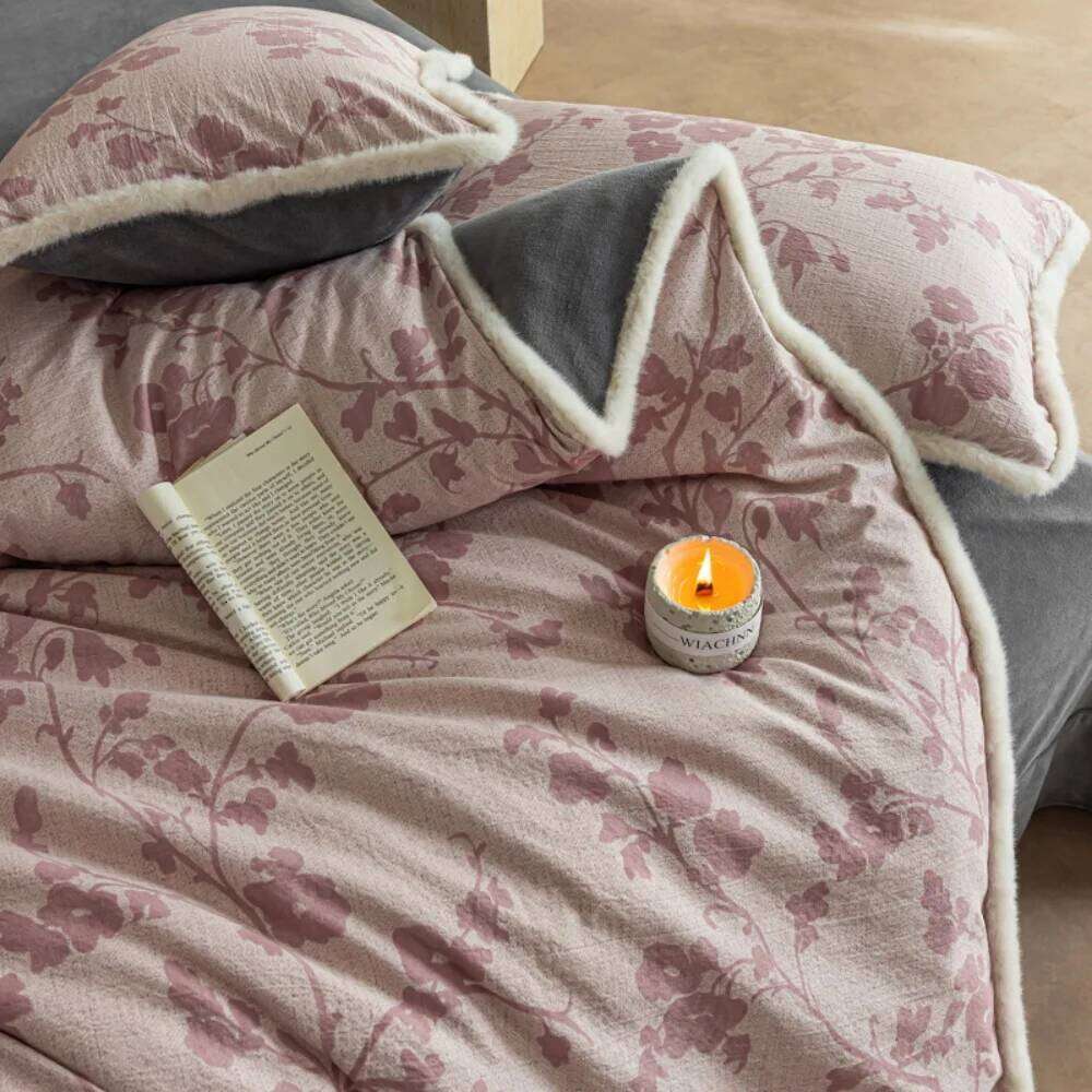 Retro Cotton Linen Thickened Milk Velvet Four-Piece Winter Warm Bedding Set Floral Printed Quilt Cover Pillowcase Bed Sheet W260302