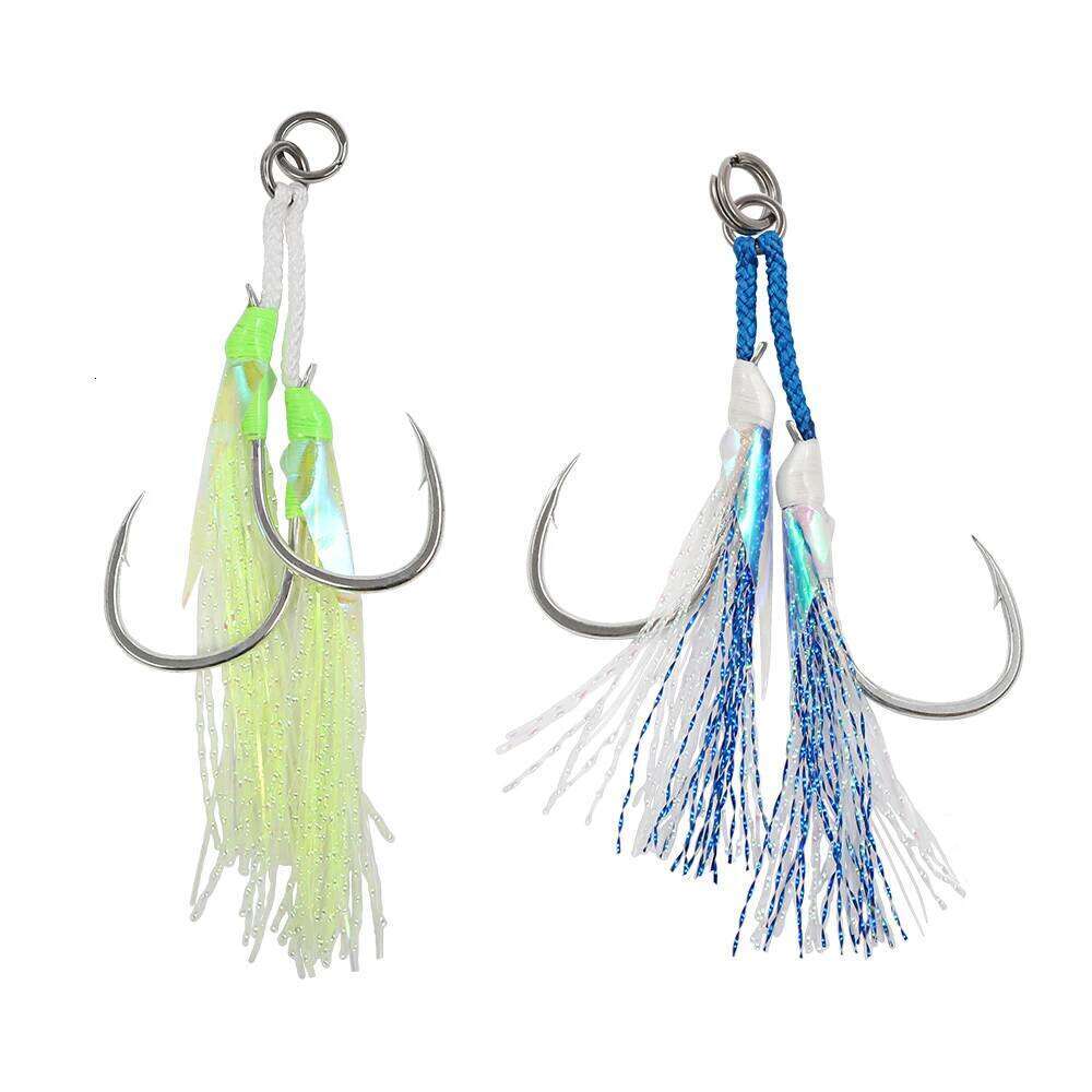 JIGGING PRO 2pcs Twin Assist Luminous Metal Jig Mate High Carbon Steel Hook 1/0 2/0 3/0 4/0 Double BKK Jigging Hooks Z260228