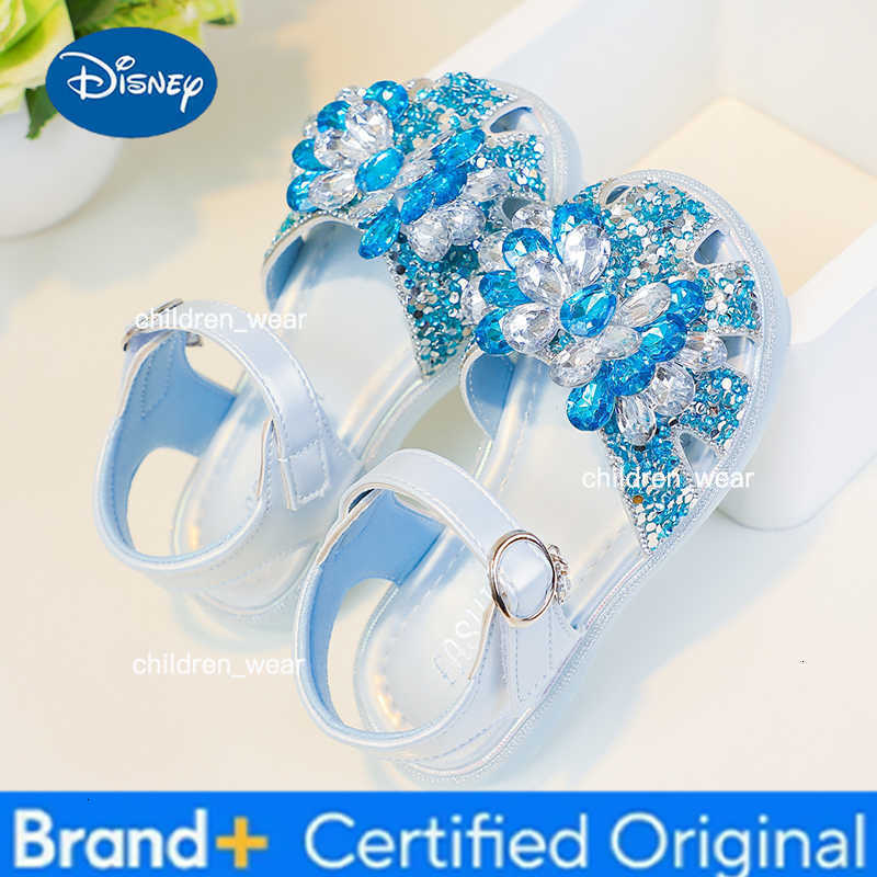Disney Girls Sequins Crystal Princess Sandals Children Toes Capped Hollow Out Shoes Soft Bottom Kids Performance Shoes Size 23-34 H260303