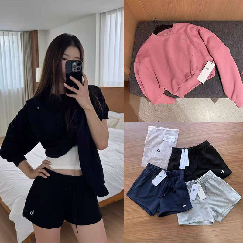 Top Yoga Gym Set Aloismness Women Men Shorts Sweatshirt Pullover Jackets Set Casual Fashion Designer 3D Silver Logo Aloismness Sets Women Clothes Jogging Men Shorts