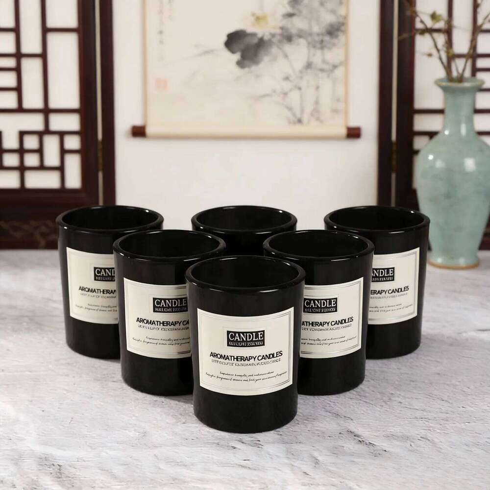 1pc Long Lasting Scented Candle - Matte Black Glass Cup, Smokeless Trendy Cozy Home Office Essential Decor W260303