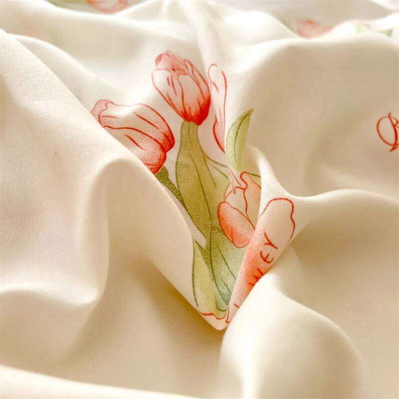 3pcs Pink Tulip Duvet Set, Girls Women Bedroom Plant Flower Decoration Queen Bedding, Letter Printing King Comforter Cover W260302 W260302