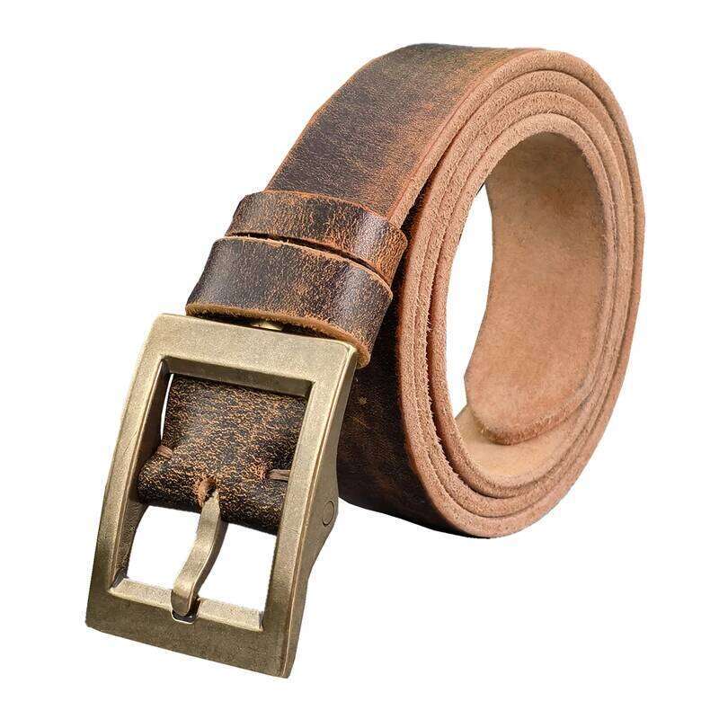 Vintage Heavy Solid Brass Buckle Genuine Luxury Ceinture Leather For Men Waist Male Belt Wide MBT0613 S260228