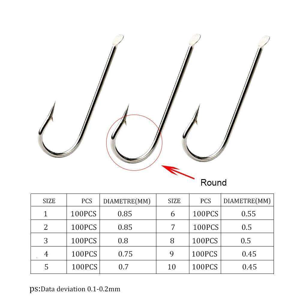 FTK New Long Round BENT Fishing Hook High Carbon Steel 100pcs/Lot Flatted 1#-10# Very Sharp Fishhook Z260228