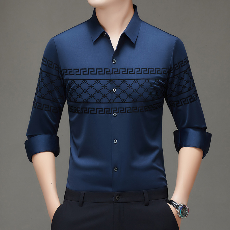 Luxury Brand Designer Clothes Autumn Seamless Men's Long-Sleeve Shirt, New Fashion Trendy Printed Business High-End Light Luxury Long-Sleeve Shir