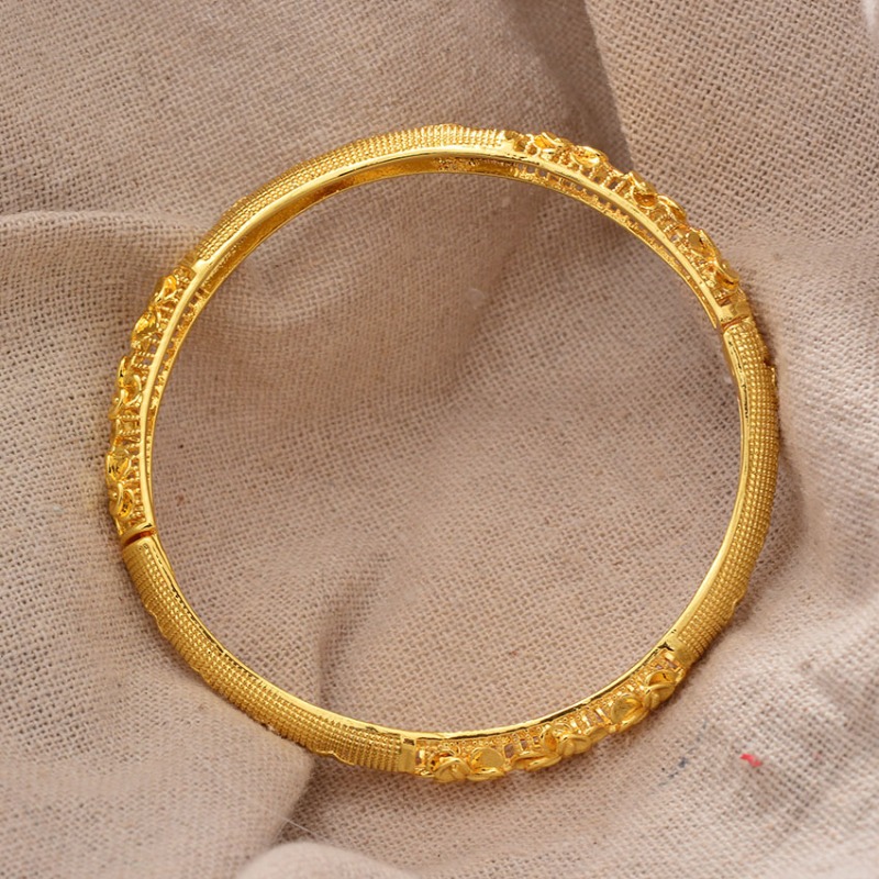 Women's Gold Plated Bangle Flower Phoenix Craft Hollow Adjustable Open Elegant Cuff Bracelet Chinese Style Exquisite Fashion Jewelry Gift For Lad