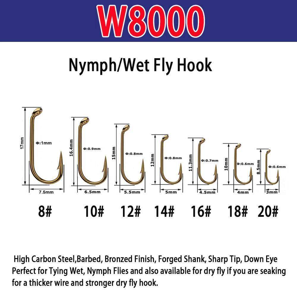 Vampfly 50pcs Barbed Fishing Nymphs Pupa Egg Dry Wet Jig Nymph Caddis Streamer Fly Tying Hook Z260228