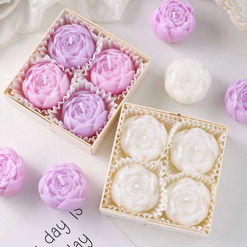 Romantic Valentine's Day Gift Box with Pink and Flowers 4 Sets of Scented Candles for Home Decoration W260303