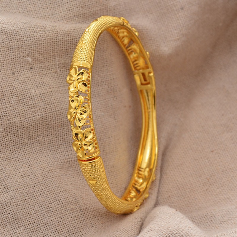Women's Gold Plated Bangle Flower Phoenix Craft Hollow Adjustable Open Elegant Cuff Bracelet Chinese Style Exquisite Fashion Jewelry Gift For Lad