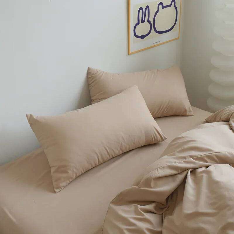 Solid Color Brushed Fabric Sets 4 Pieces Duvet Pillowcase Bedding Set Bed Sheet Quilt Cover Single Queen King Size W260302 W260302