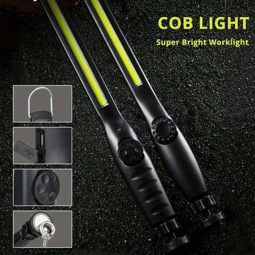 Rechargeable COB Work - 700LM Brightness Magnetic Base&Hook,Dimmable Emergency Light for Car Repair Inspection Camping S260302