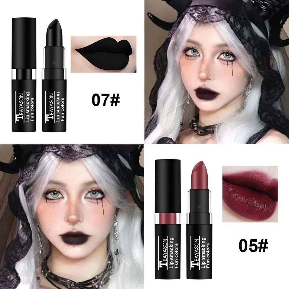 Halloween Dark Lip Gloss Matte Colorful Non Fade black Lipstick Kit Waterproof Lasting Black Red Blue Velvet Lipsticks H260302