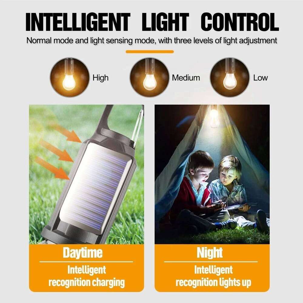 Adjustable Brightness Solar Camping Light Handheld Dual Power USB Rechargeable Lantern for Outdoor Emergencies Tents Boats S260302
