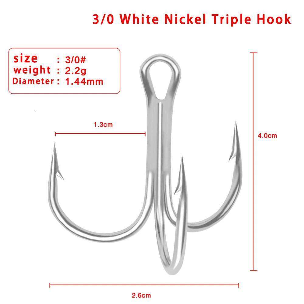 ORJD 50pcs Hooks Quality Nickel Triple Size 1#-12# Anchor Barbed Treble Hook High Carbon Steel Fishing Tackles Z260228
