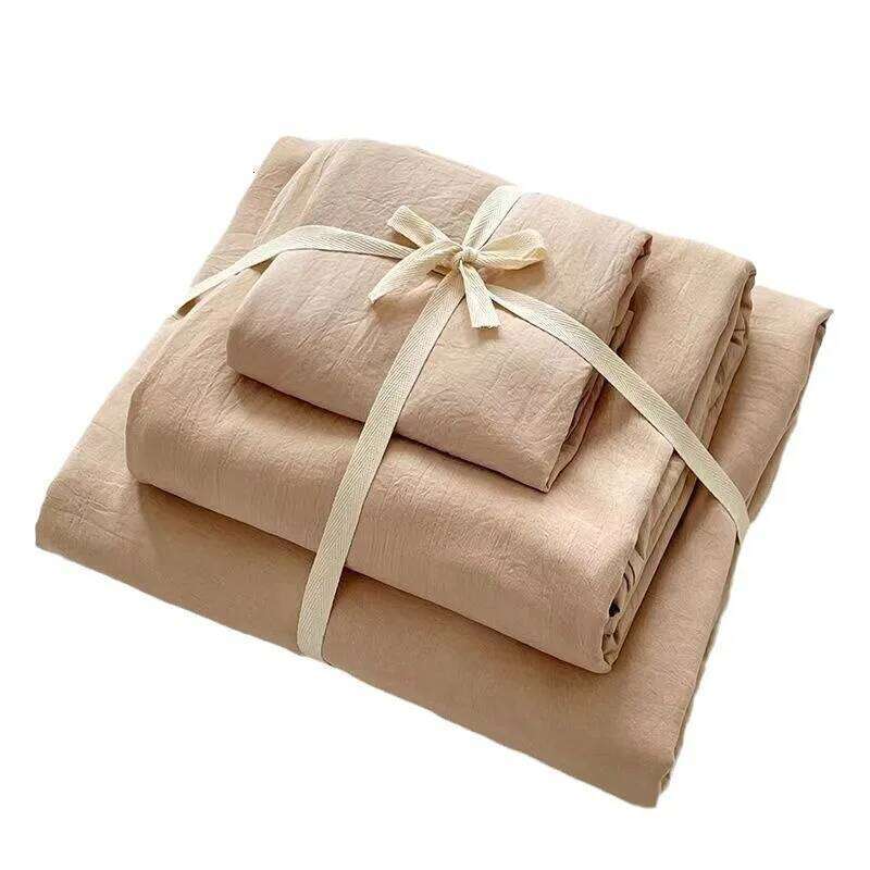 A-class washed cotton four piece solid color linen with bed sheet, down duvet cover, pillowcase, bedding set W260302