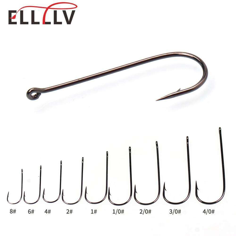 Elllv 50pcs 8# - 4/0 Long Shank Fine Wire Aberdeen Saltwater Freshwater Fishing Live Bait/Sabiki Rigs/Bass Trout Fly Hook Z260228