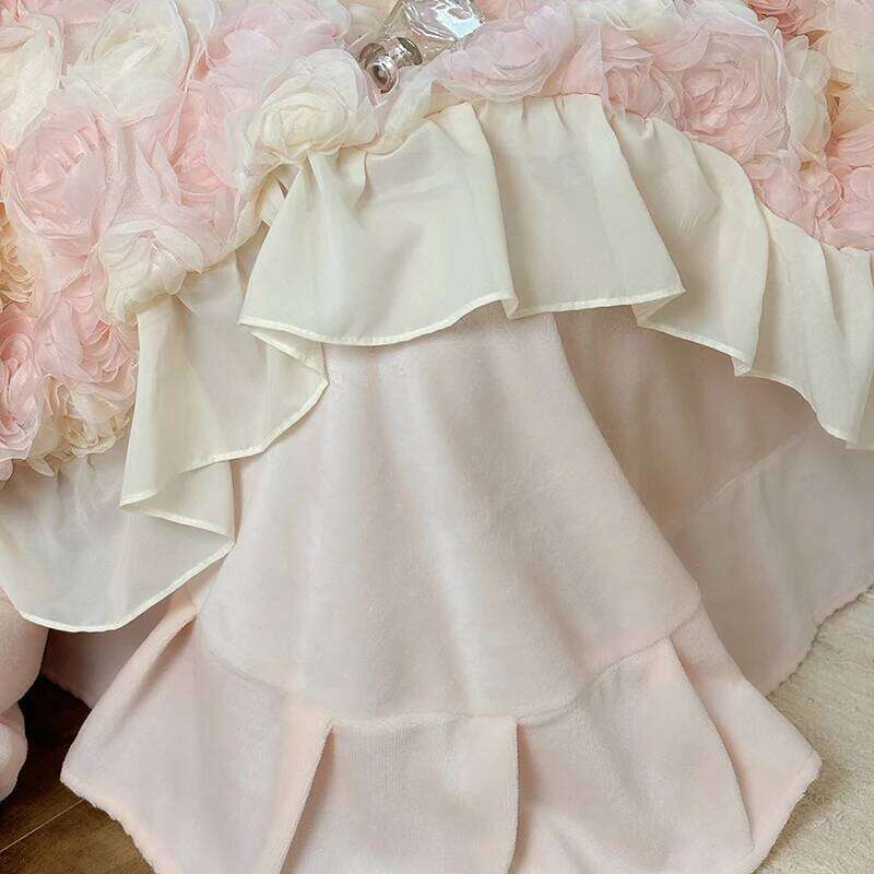 Three-Dimensional Rose Flowers Lace Ruffles Princess Wedding Bedding Set Warm Milk Velvet Duvet Cover Bed Sheet Pillowcases 4Pcs W260302
