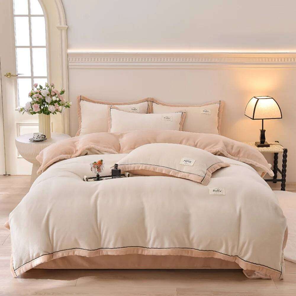 Thickened Milk Velvet Bedding Winter Warm Duvet Bedroom Decor Quilt Cover Bed Sheet Pillowcase Soft Four-Piece Set W260302 W260302