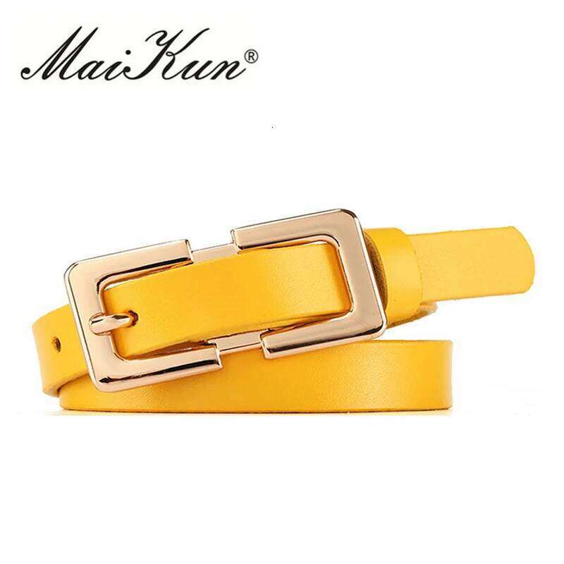 MaiKun Designer Female Original Leather Belts For Women Golden Metal Pin Buckle Belt S260228