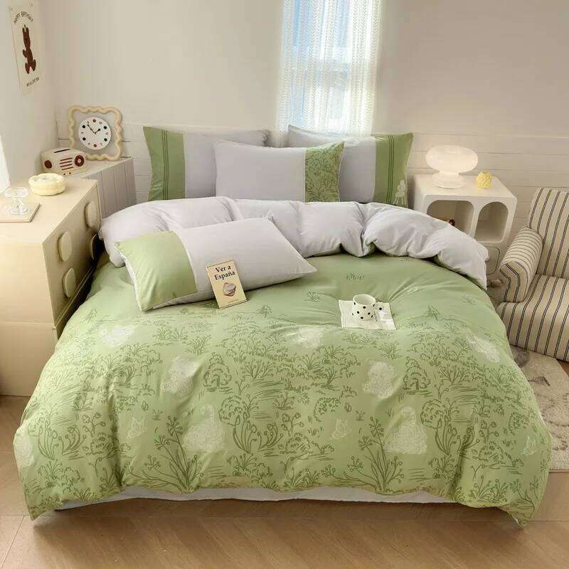 2025 new class A milk 6D three-dimensional printing four-piece set small fresh washed cotton bed sheet quilt cover W260302 W260302